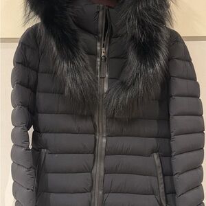 MACKAGE Women's Black Puffer Jacket with Fox Fur Trim size XL
